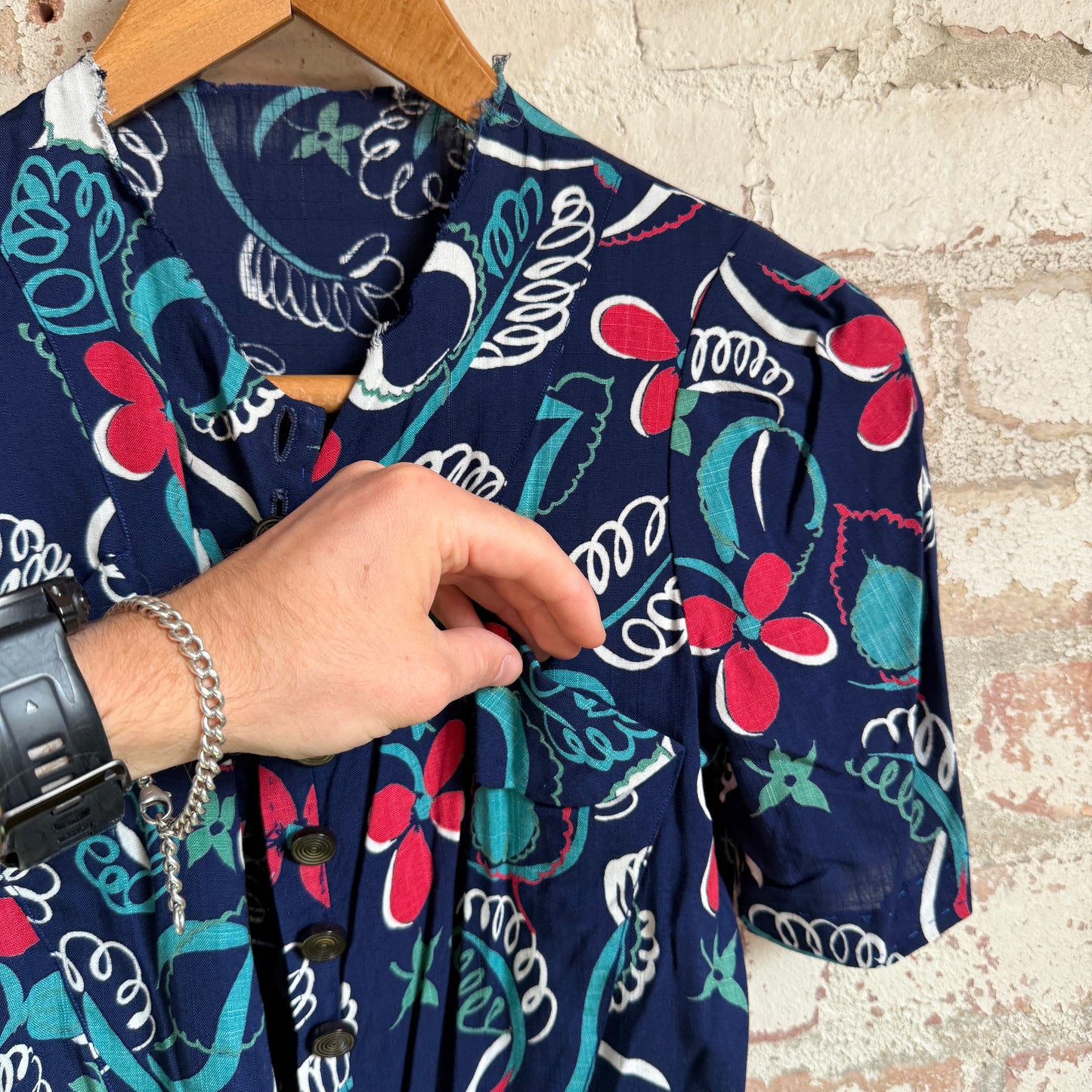 1940s Rayon Printed Blouse Shirt Top