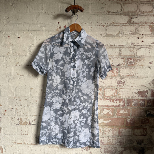 1970s Grey Printed Cotton Dress