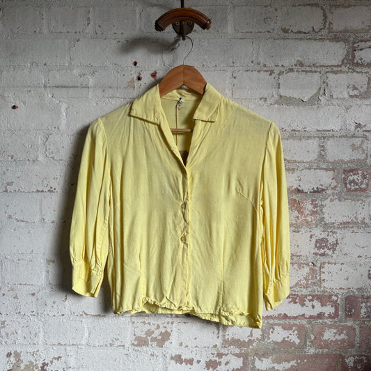 1960s Yellow Linen Blouse Shirt Top