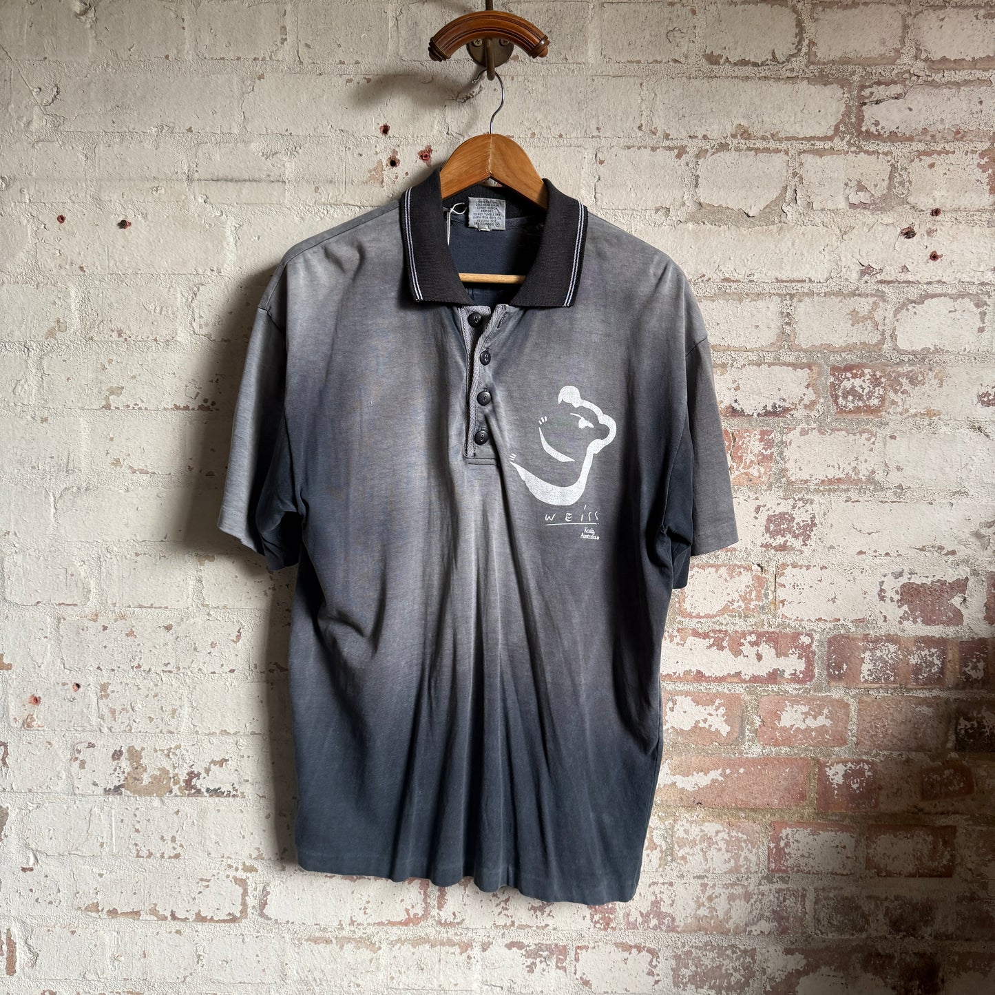 1980s Black Faded Australian Polo Shirt Top