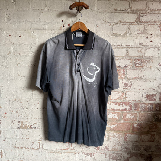 1980s Black Faded Australian Polo Shirt Top