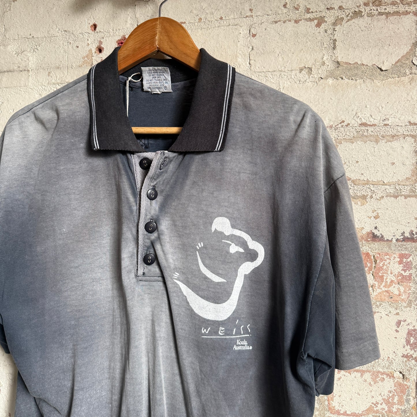 1980s Black Faded Australian Polo Shirt Top