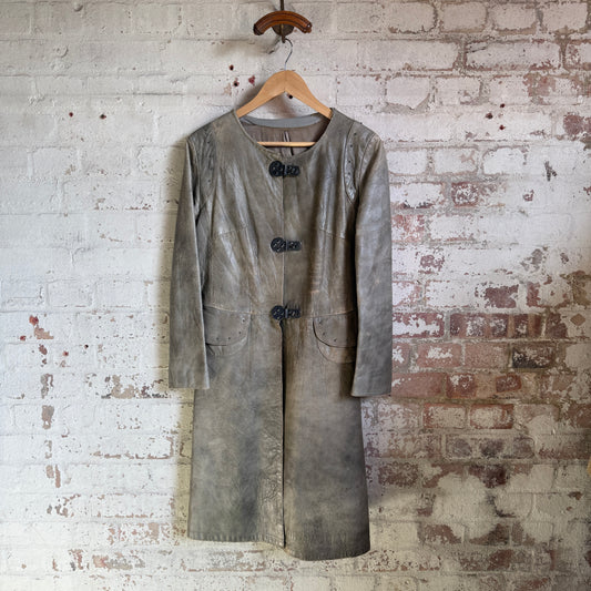 1970s Grey Unusual Leather Sci-fi Long Jacket