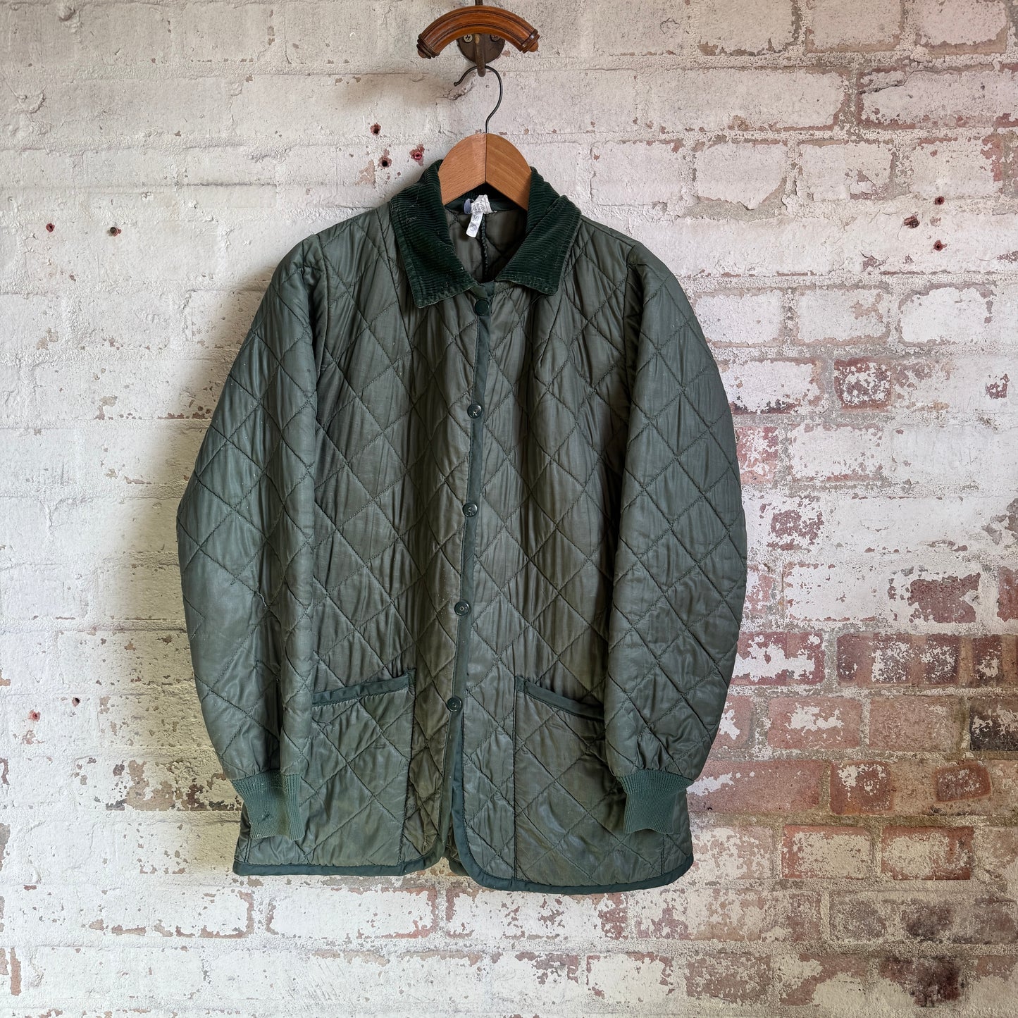 1980s Green Padded Quilted Jacket Coat