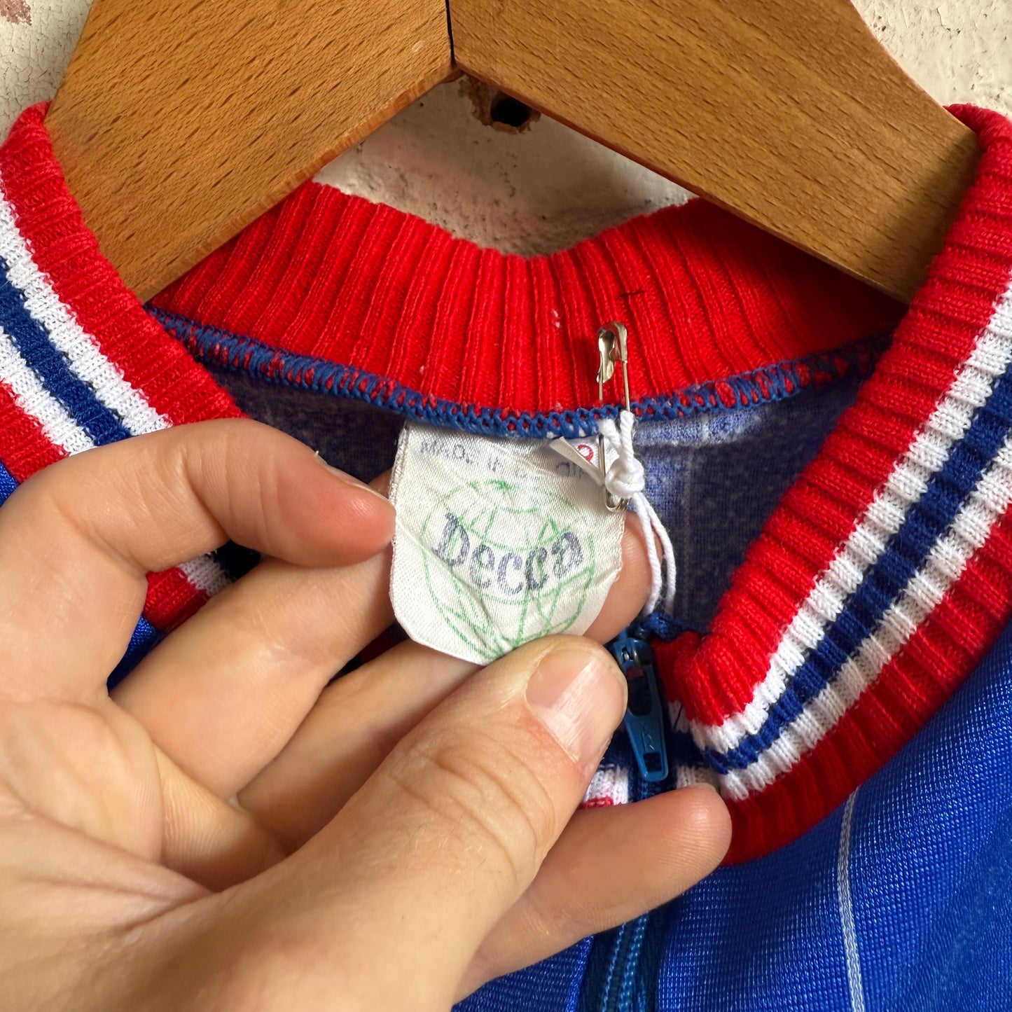 1970s Blue and Red Zip Cycling Shirt Top