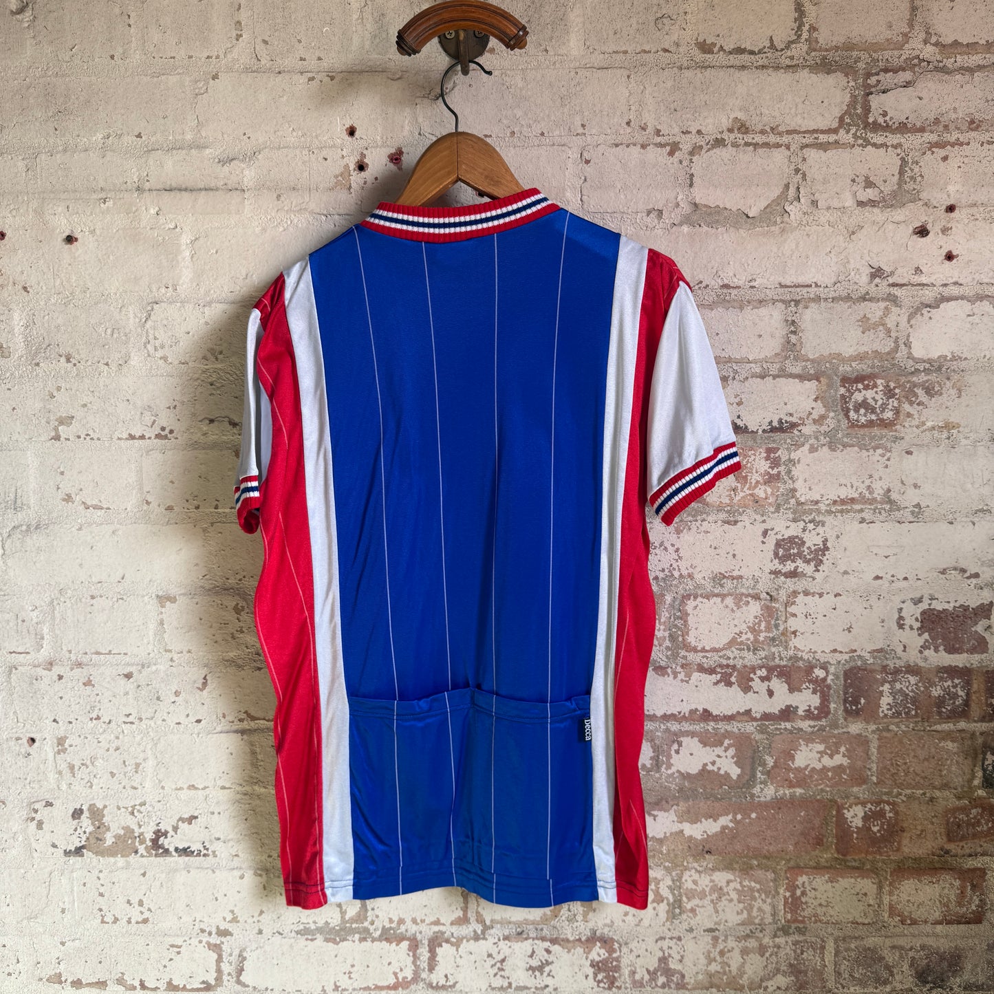 1970s Blue and Red Zip Cycling Shirt Top