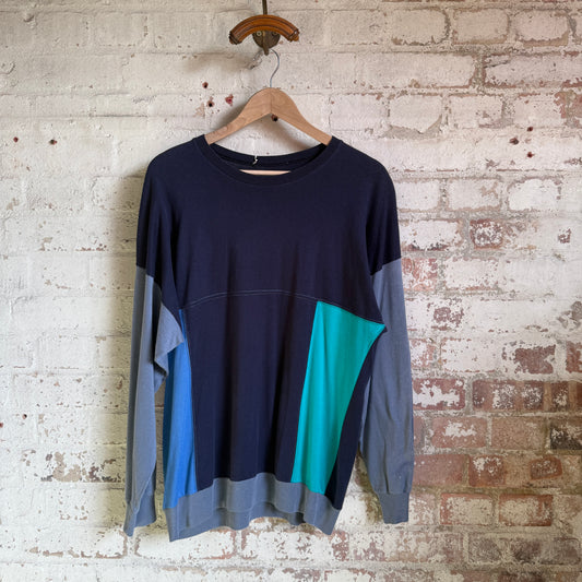 1980s Navy St Michaels Colour Block Long Sleeve Top