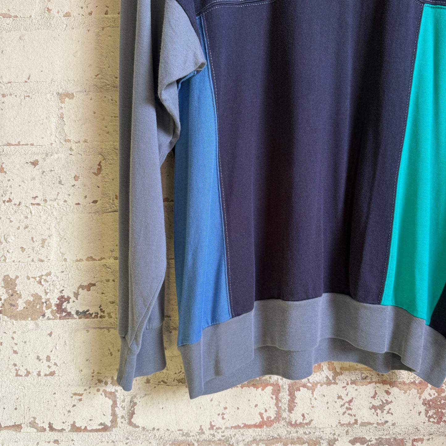 1980s Navy St Michaels Colour Block Long Sleeve Top