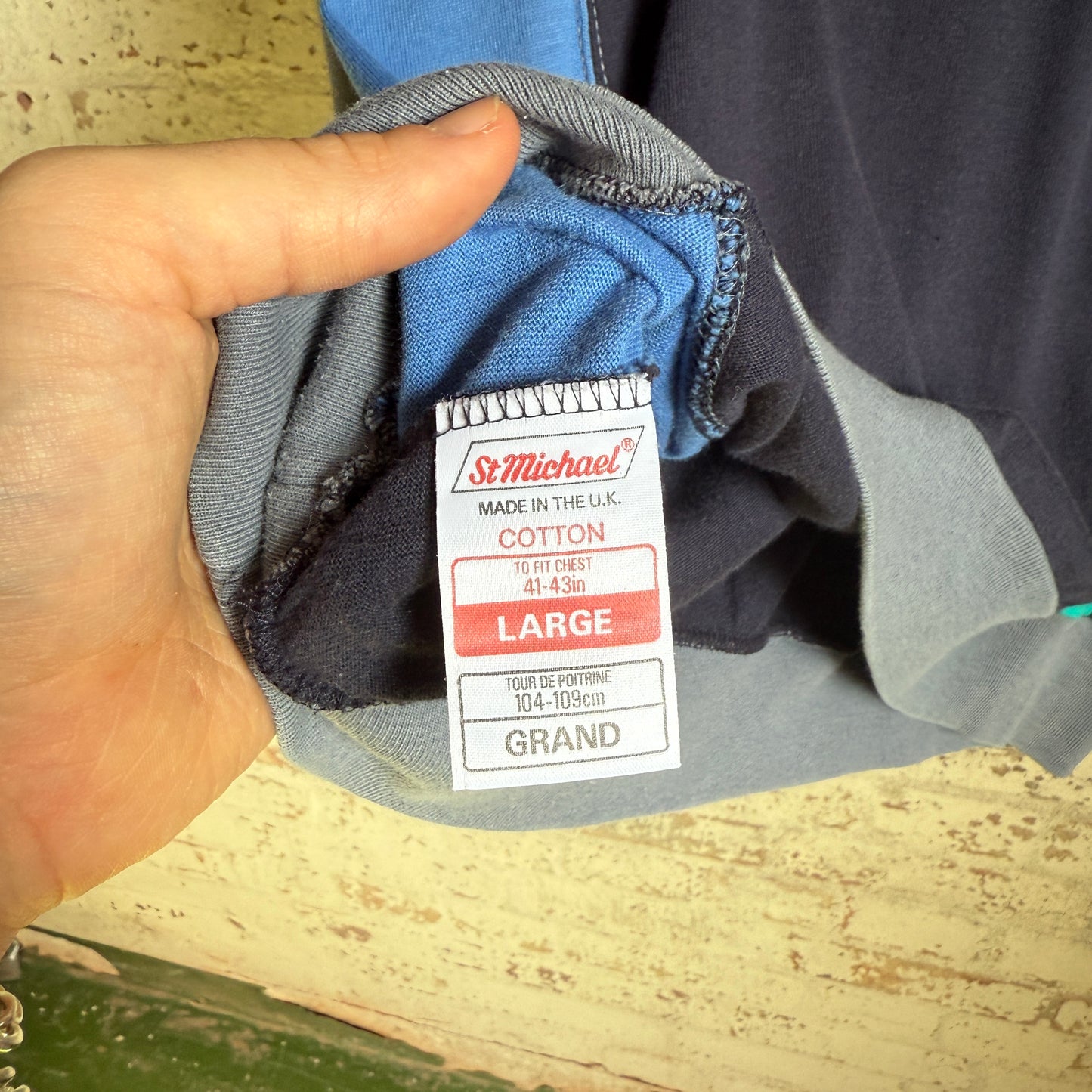 1980s Navy St Michaels Colour Block Long Sleeve Top