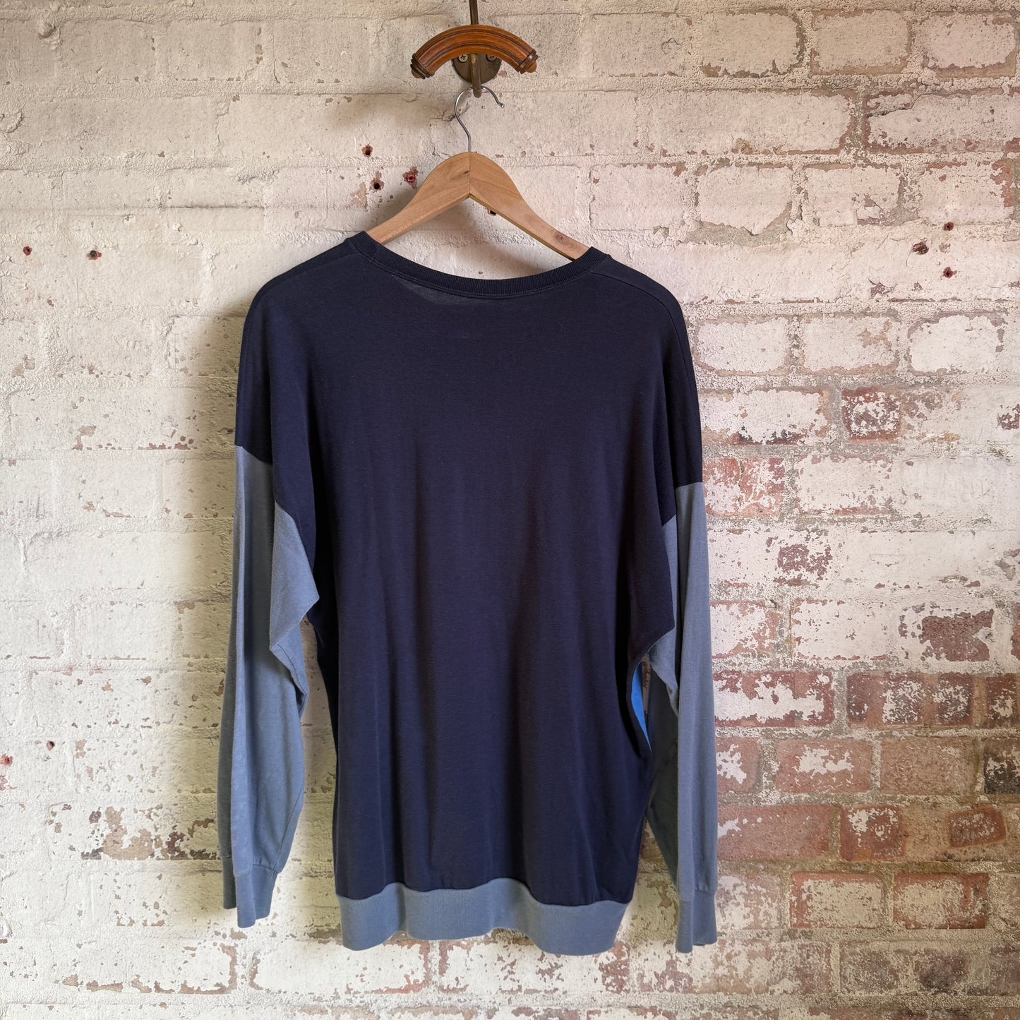 1980s Navy St Michaels Colour Block Long Sleeve Top