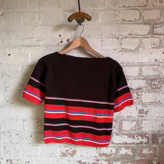 1970s Brown Stripe Knitted Boat Neck Top