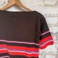 1970s Brown Stripe Knitted Boat Neck Top