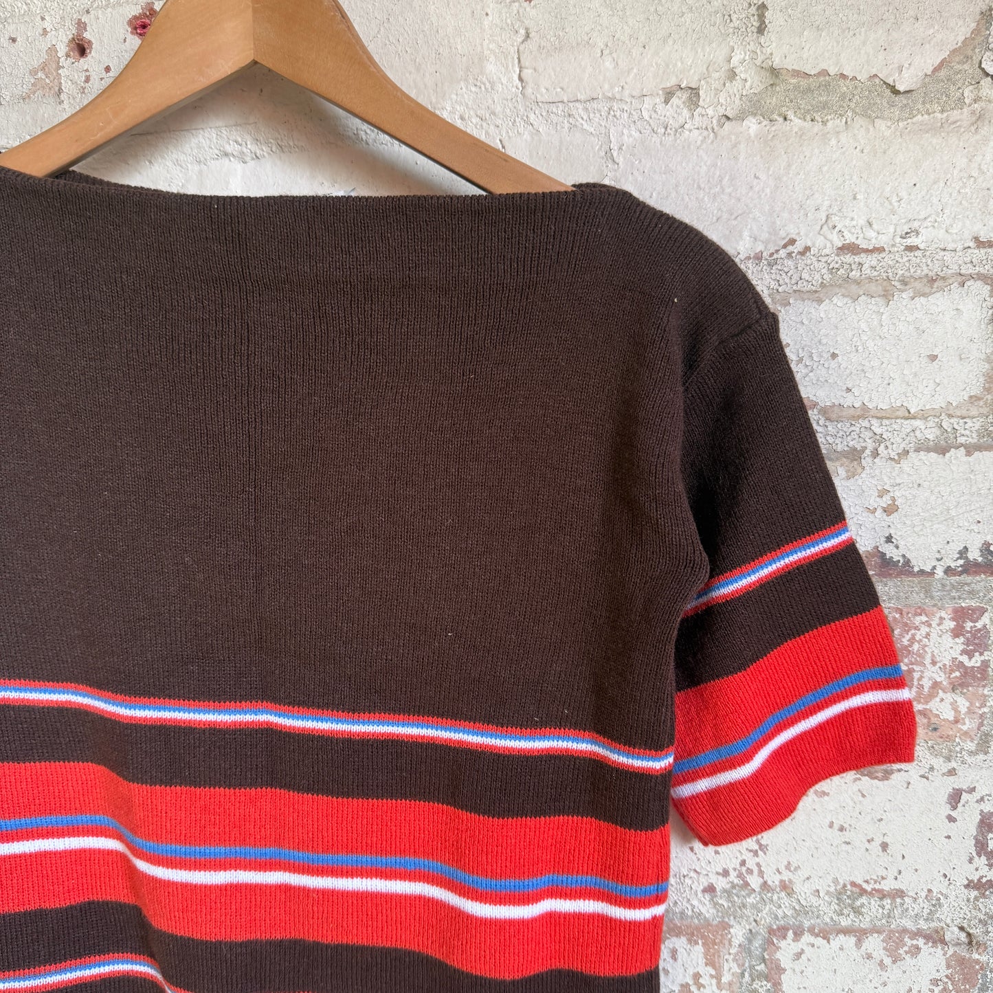 1970s Brown Stripe Knitted Boat Neck Top