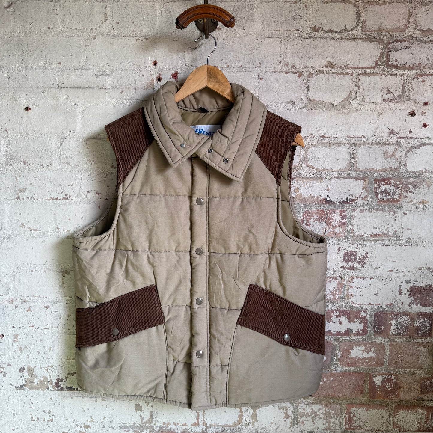 1980s Beige and Brown Padded Gilet Jacket