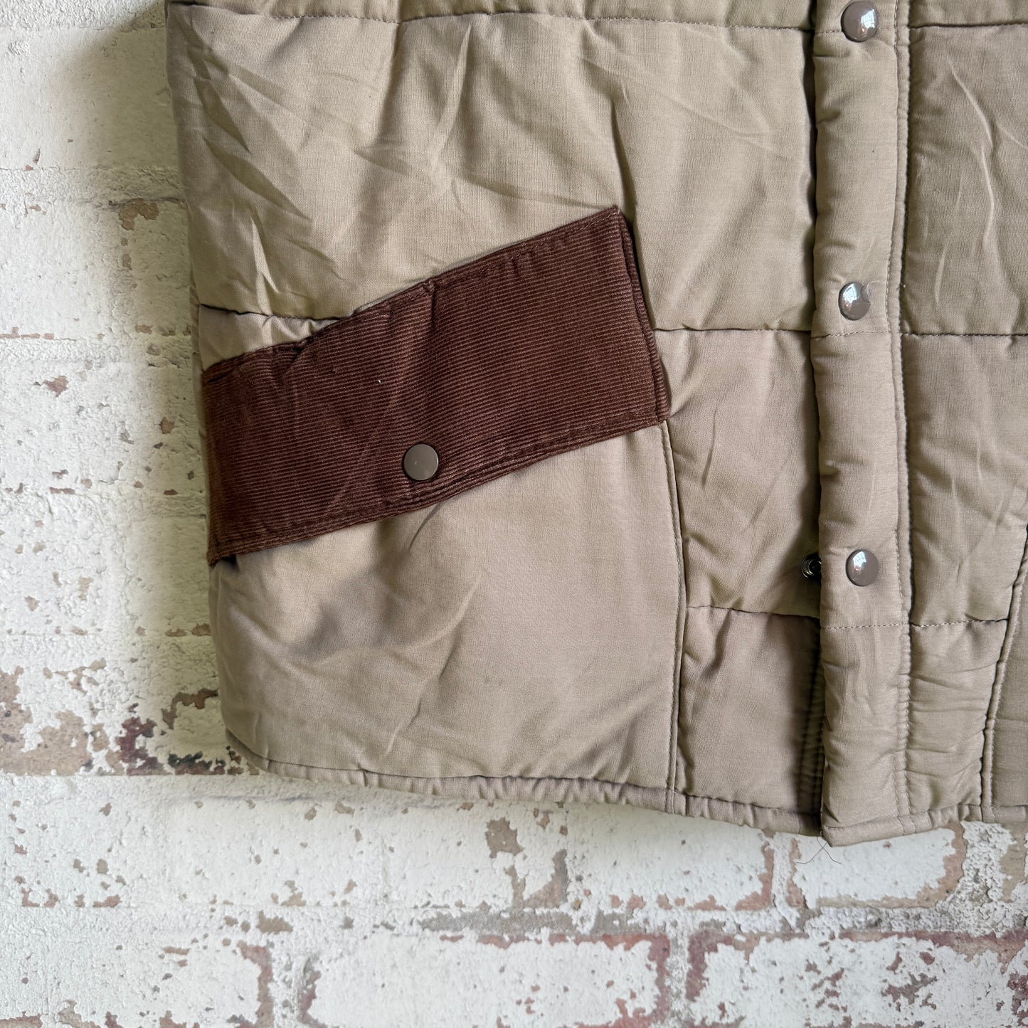 1980s Beige and Brown Padded Gilet Jacket