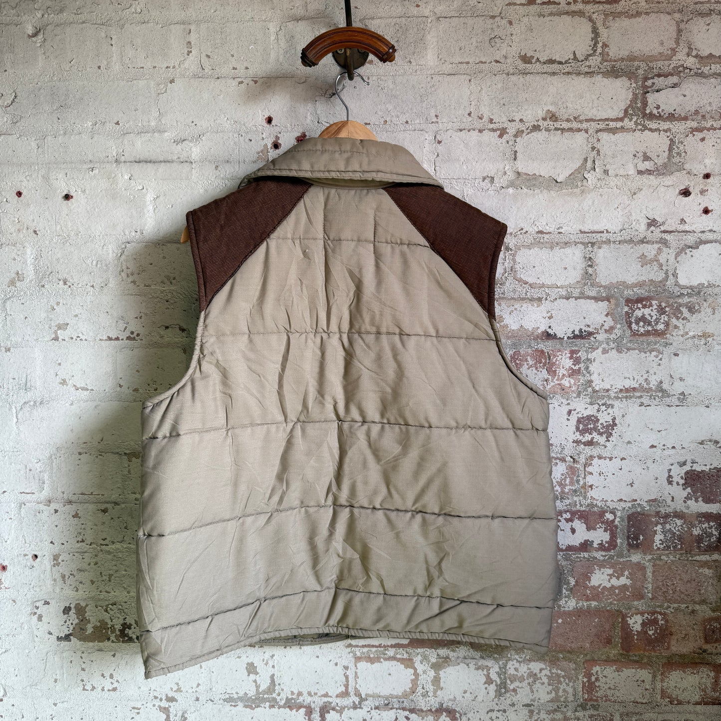 1980s Beige and Brown Padded Gilet Jacket