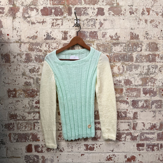 1980s Turquoise Hand Knitted Jumper