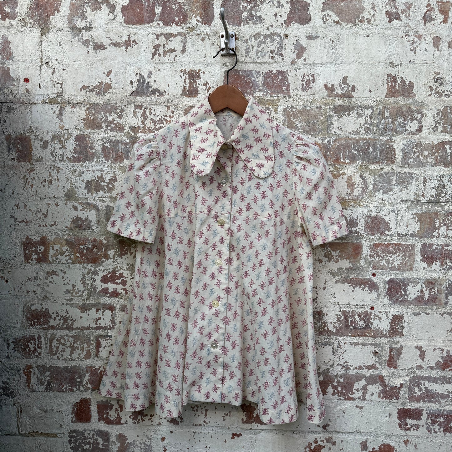 1970s Loop Collar Printed Button Shirt