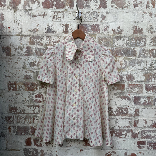 1970s Loop Collar Printed Button Shirt