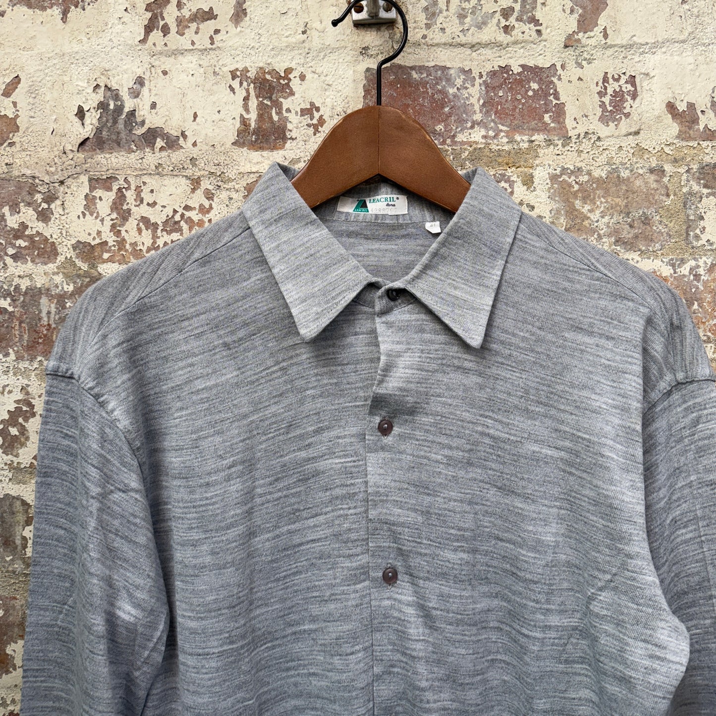 1970s Grey Knitted Button Up Shirt