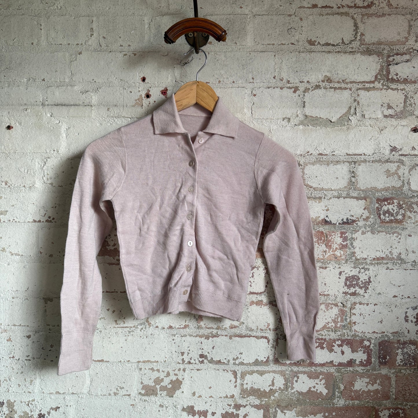 1960s Beige Knitted Shirt Cardigan Top