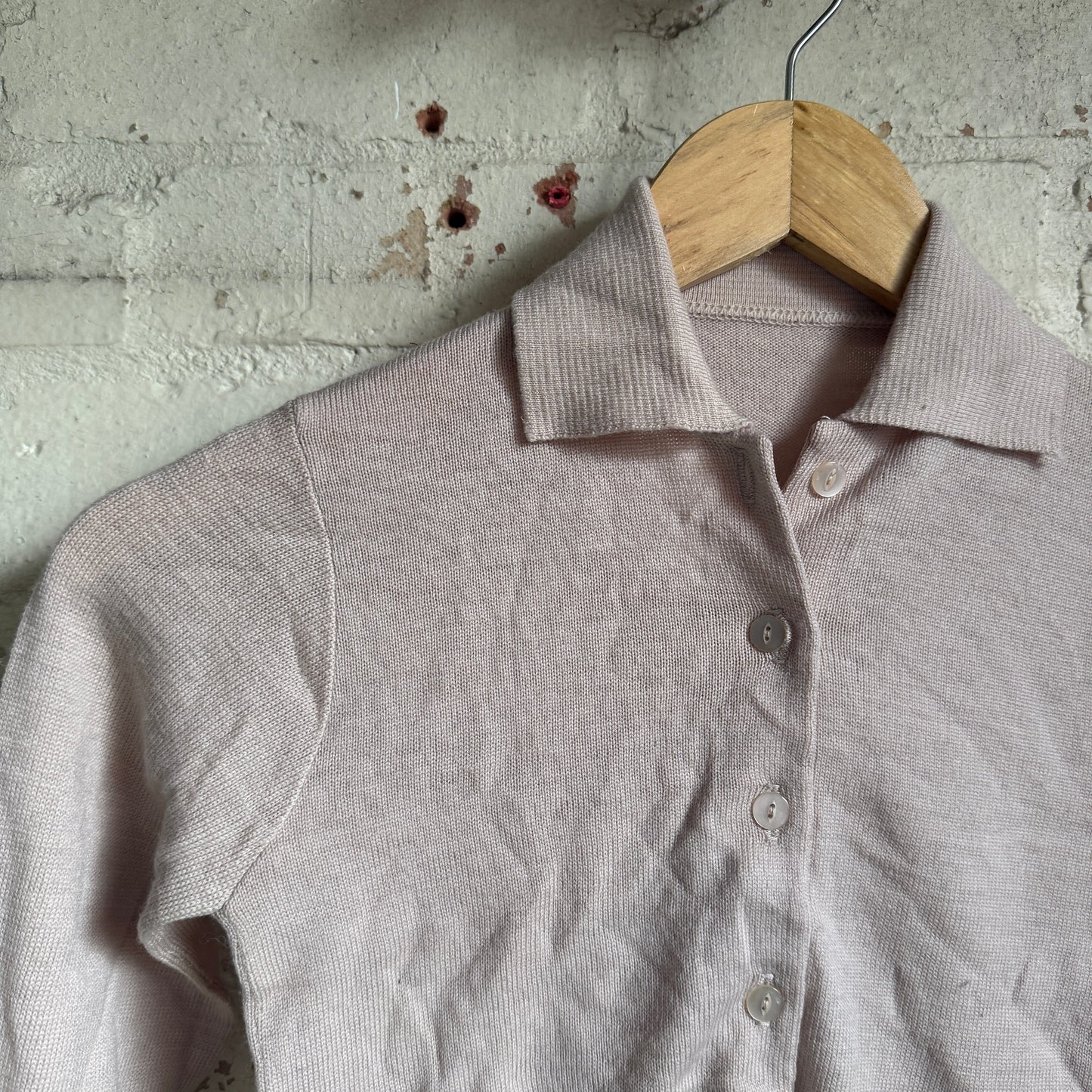 1960s Beige Knitted Shirt Cardigan Top