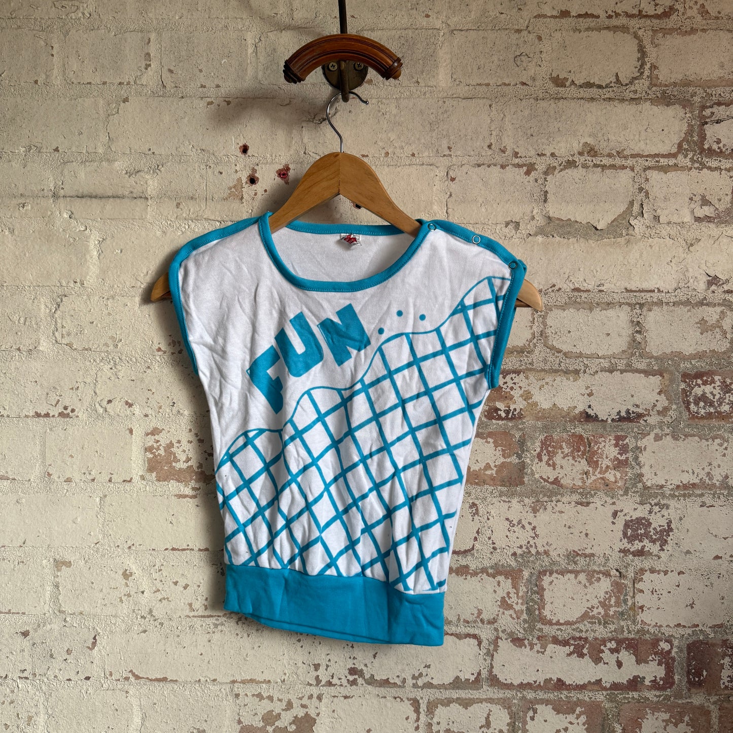 1970s White and Blue Graphic Vest T-Shirt