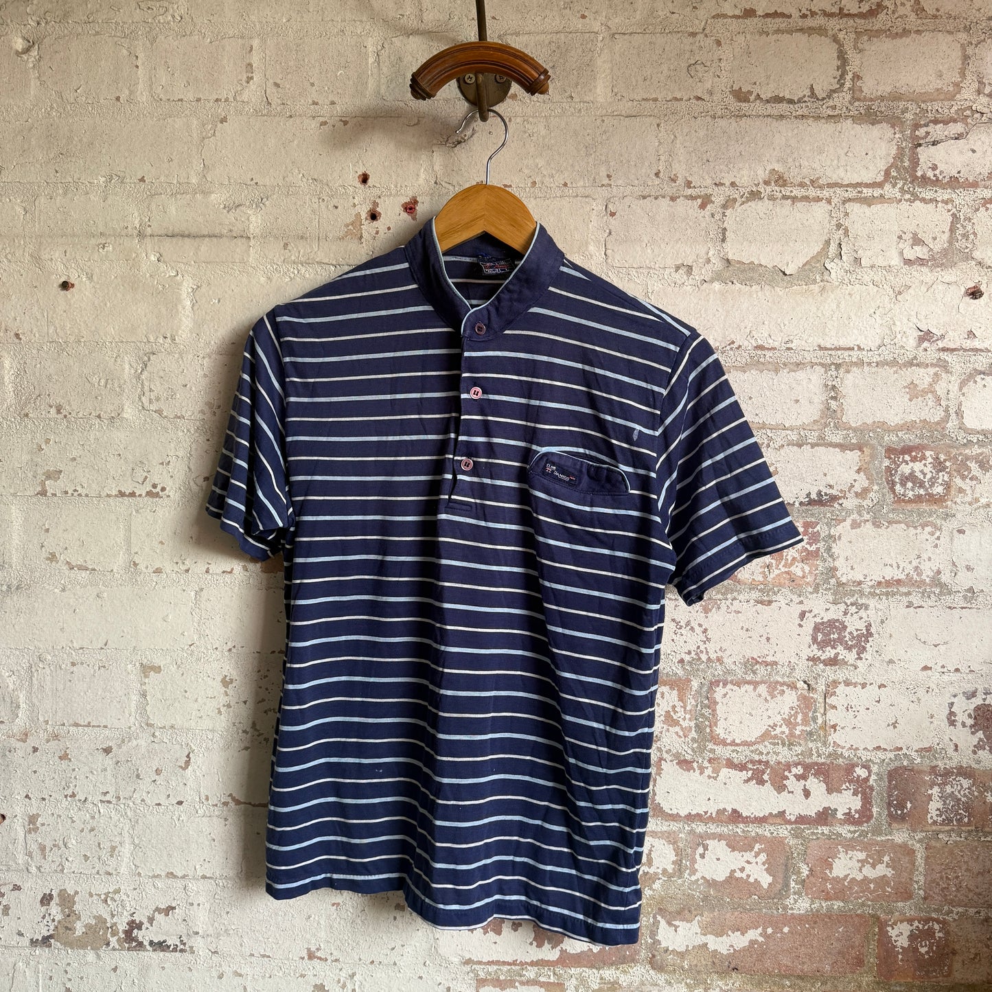 1980s Navy Striped Italian Polo Shirt Top