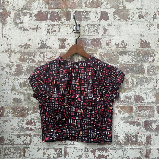 1960s Womens Patterned Blouse Top