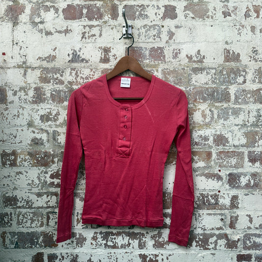 1970s Maroon Button Long Sleeve Top