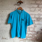 1980s Blue Unusual Button Pocket Polo Shirt Top