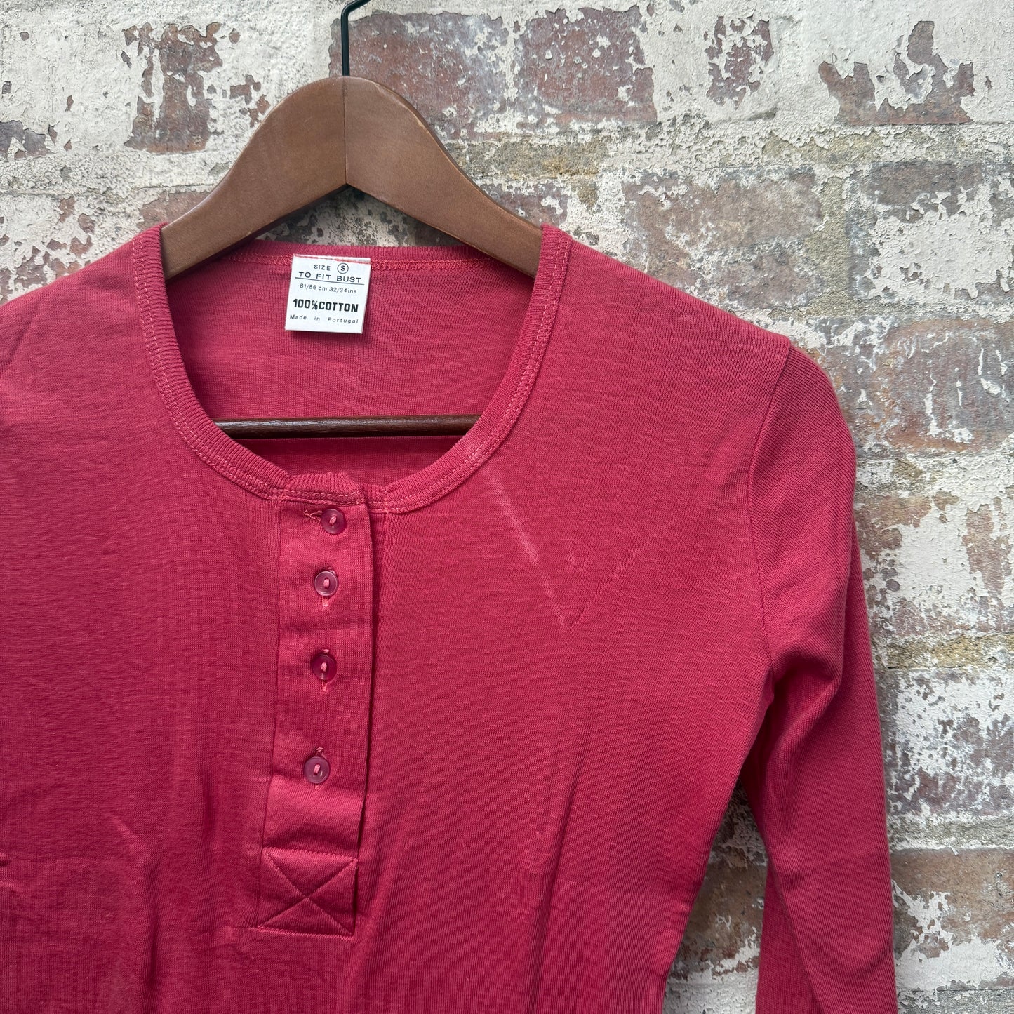 1970s Maroon Button Long Sleeve Top