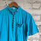 1980s Blue Unusual Button Pocket Polo Shirt Top