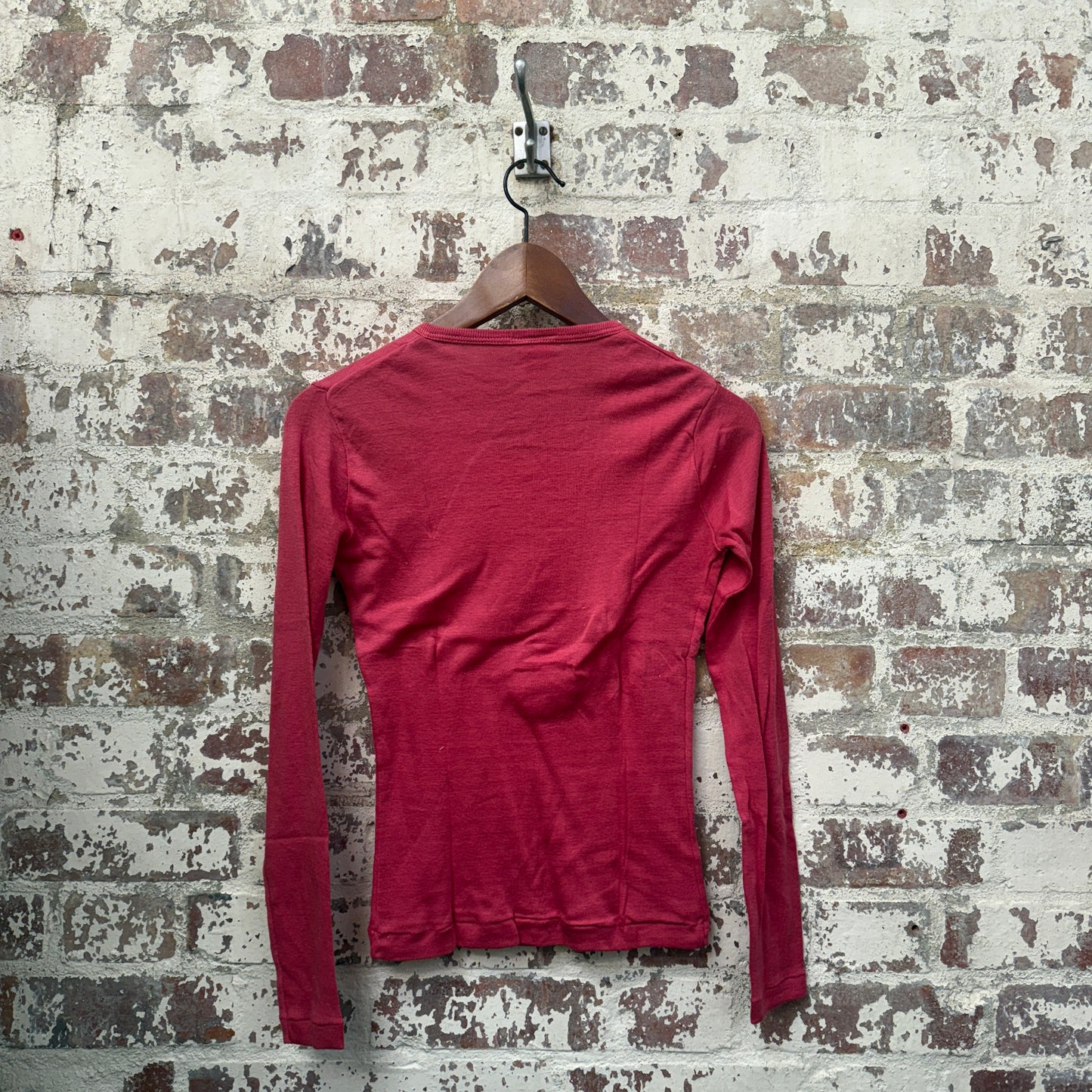 1970s Maroon Button Long Sleeve Top