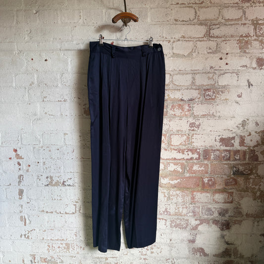 1980s Navy 'Willi Wear' Rayon Wide Leg Trousers