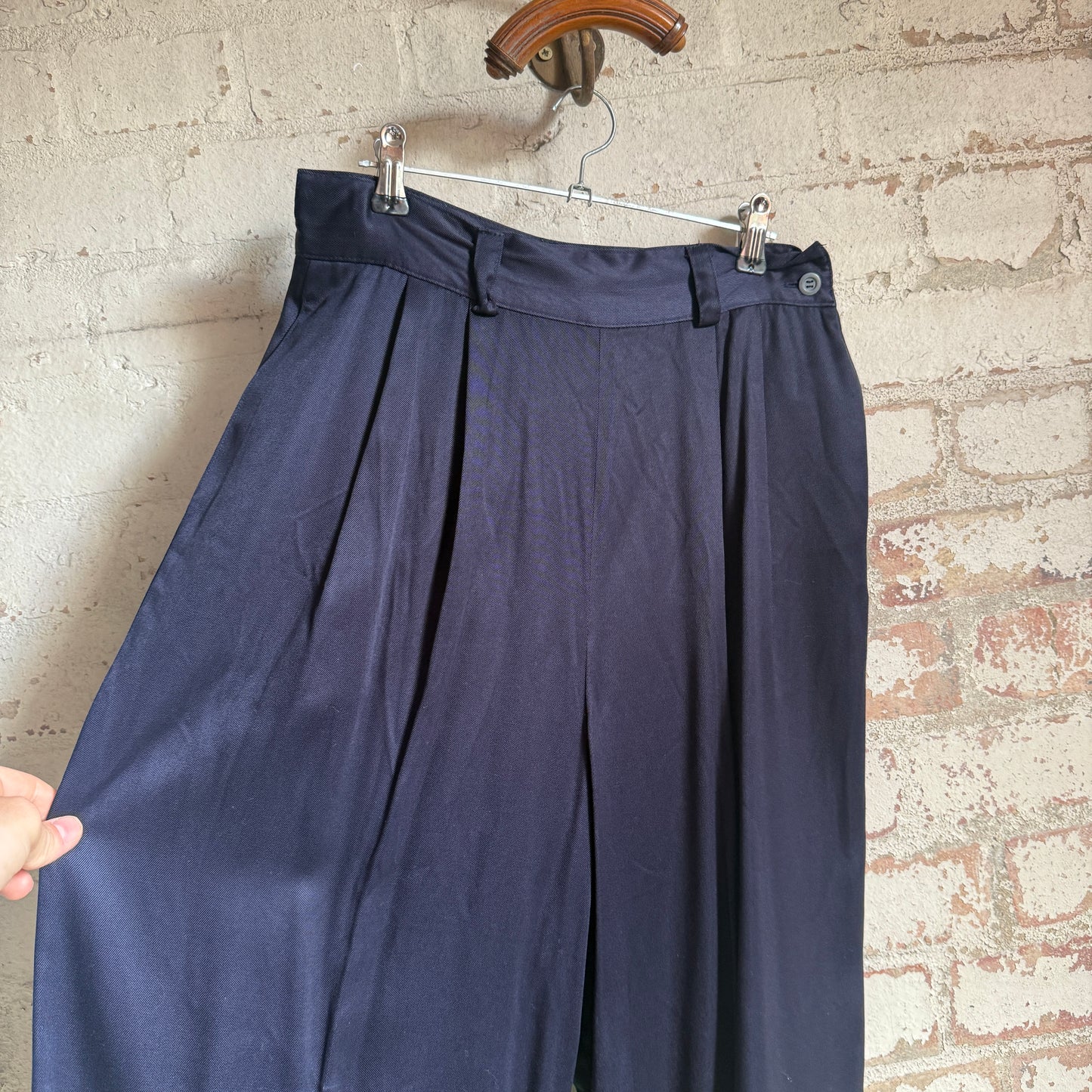1980s Navy 'Willi Wear' Rayon Wide Leg Trousers