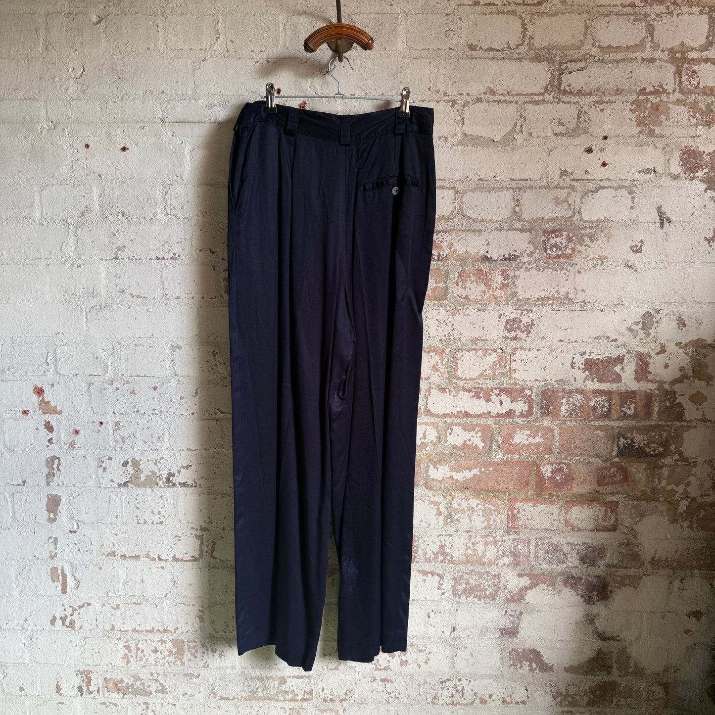 1980s Navy 'Willi Wear' Rayon Wide Leg Trousers