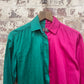 1980s Kenzo Green and Pink Button Up 'Jester' Shirt