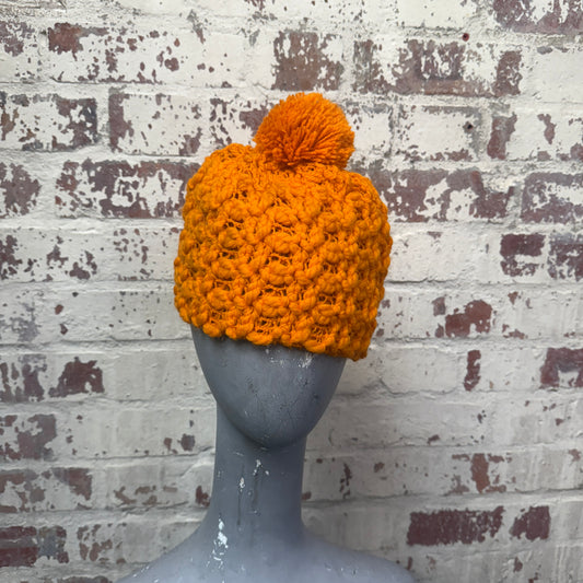 1970s Orange Knitted Unusual Beanie Hat