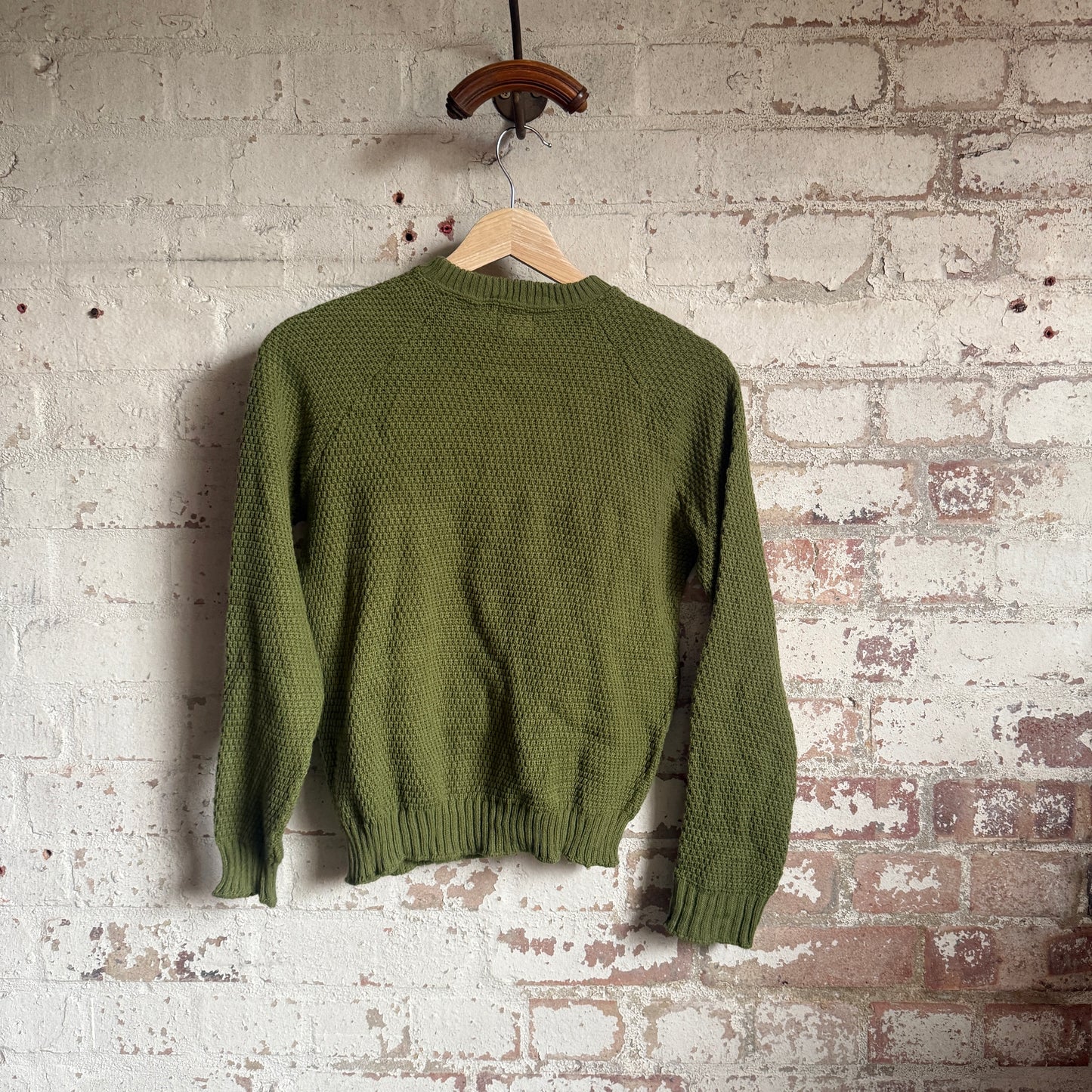 1960s Green Wool British Knitted Jumper