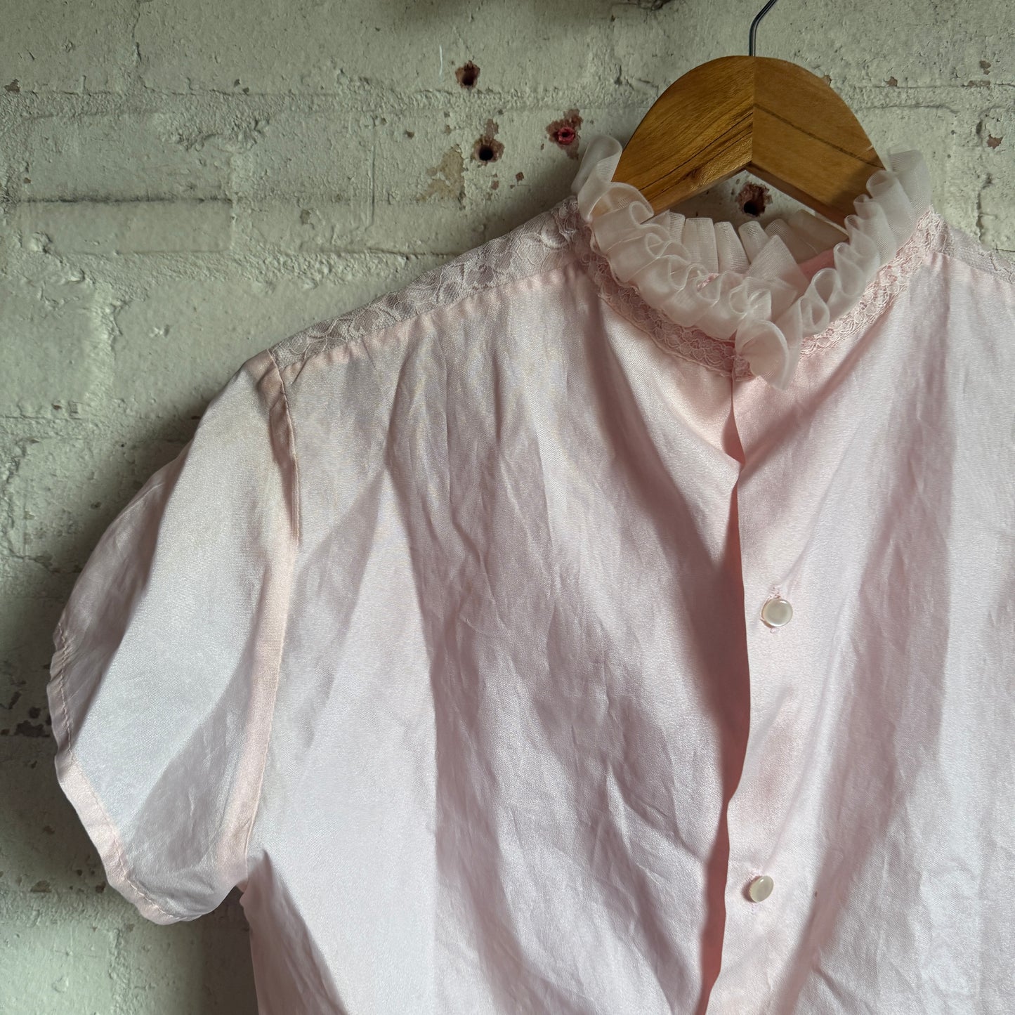 1960s Light Pink Button Blouse Top