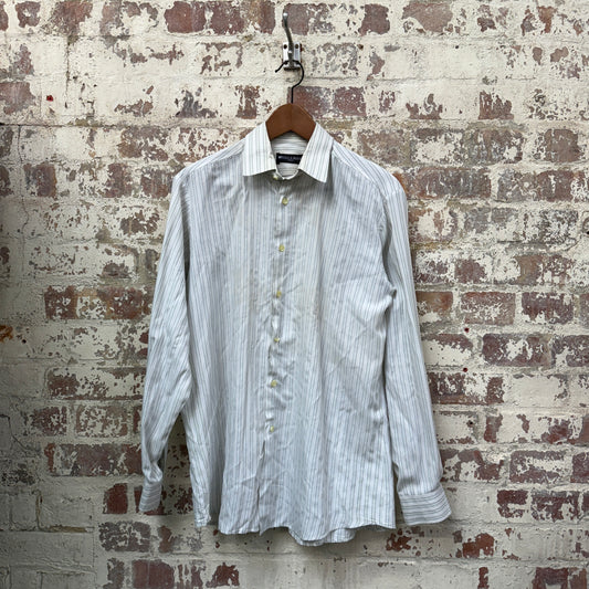 1980s White Striped British Cotton Shirt