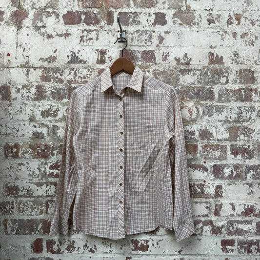 1980s Beige Checkered Button Up Shirt