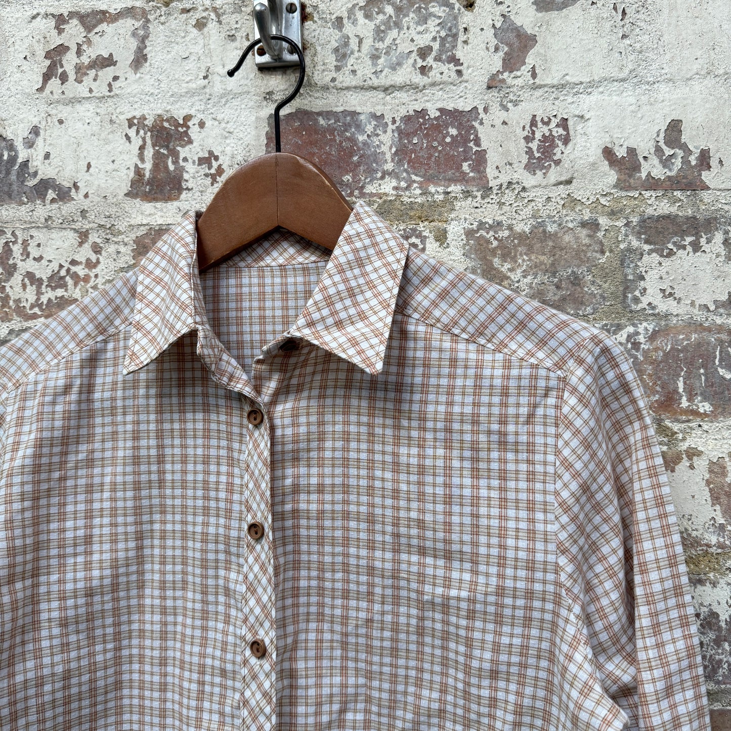 1980s Beige Checkered Button Up Shirt