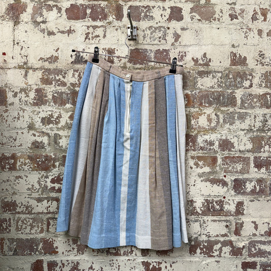 1980s 'U Turn' Blue Linen Pleated Skirt