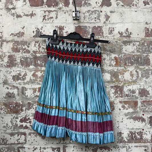 1970s Blue Satin Hungarian Skirt