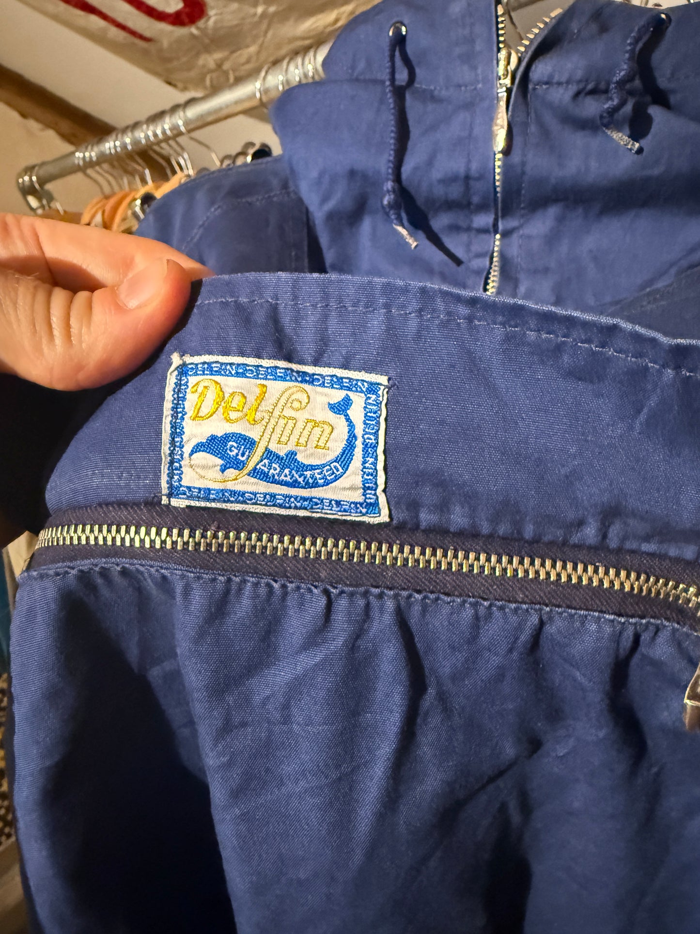 1970s Navy Cotton Smock Parka Pullover Jacket