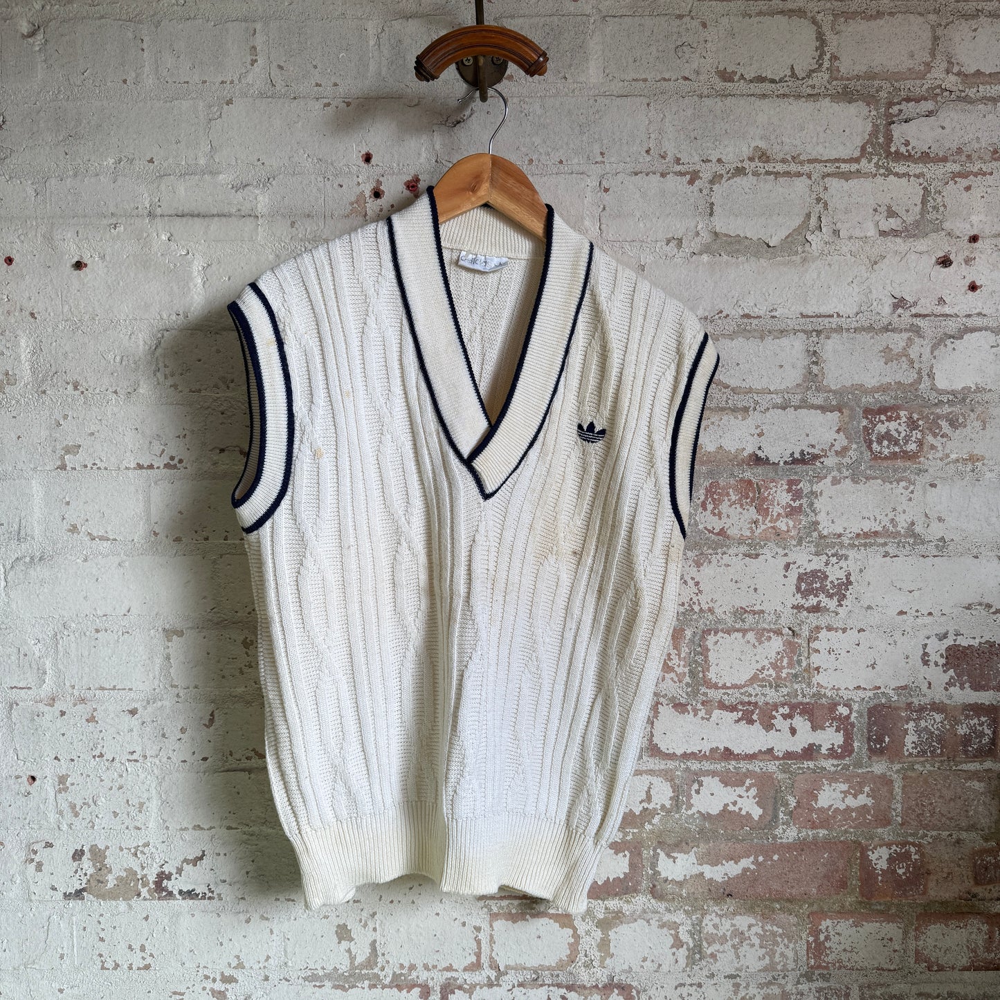 1980s Cream Adidas Knitted Tank Top Sweater Vest