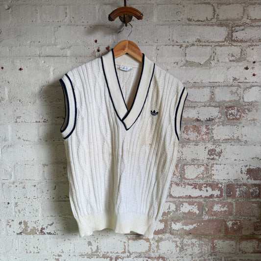 1980s Cream Adidas Knitted Tank Top Sweater Vest
