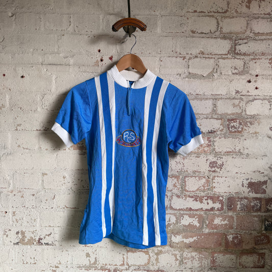 1980s Blue Zip Cycling Shirt Top